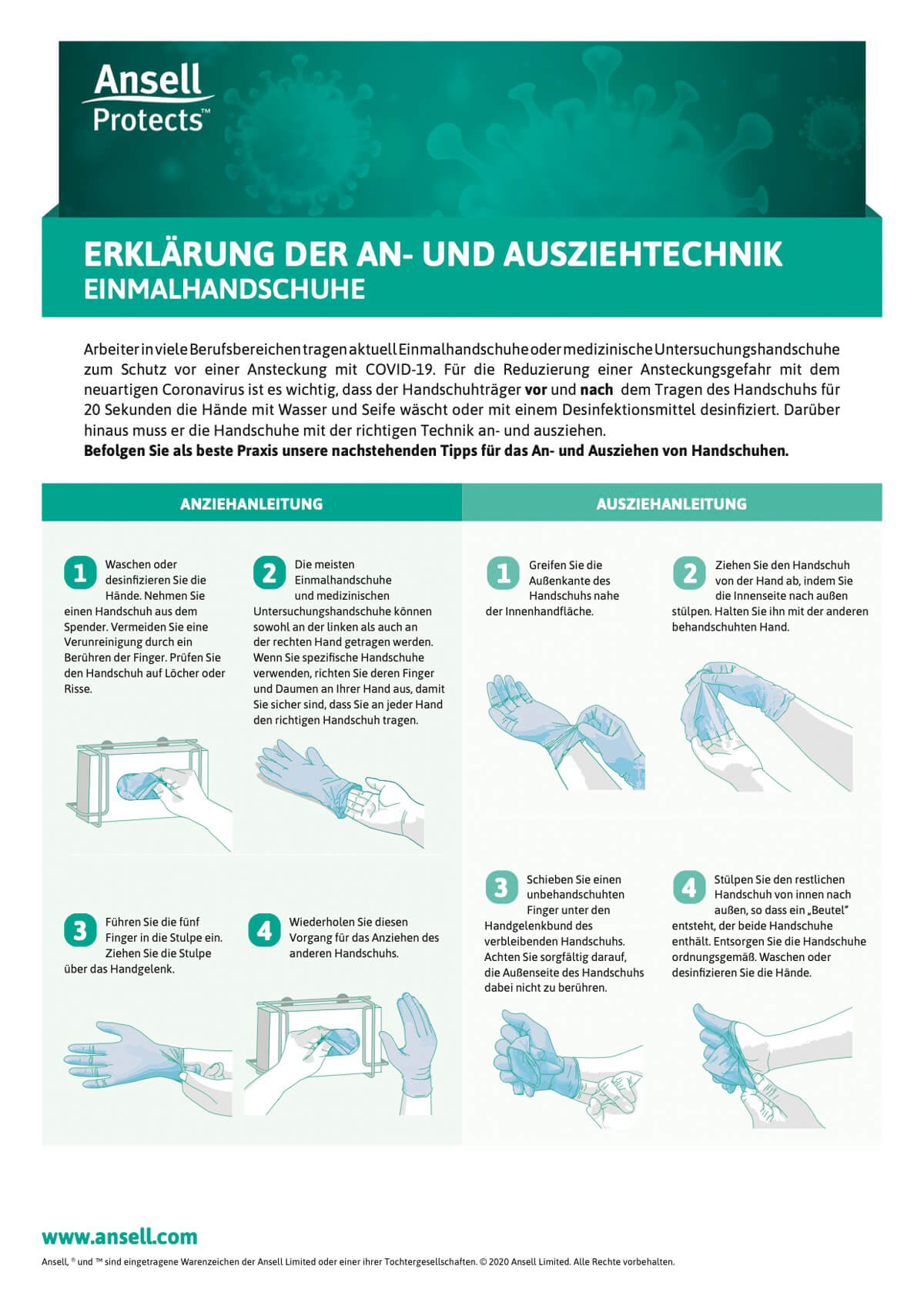 HANDSCHUHE: Erkl�rung der An- und Ausziehtechnik bei Einmalhandschuhen