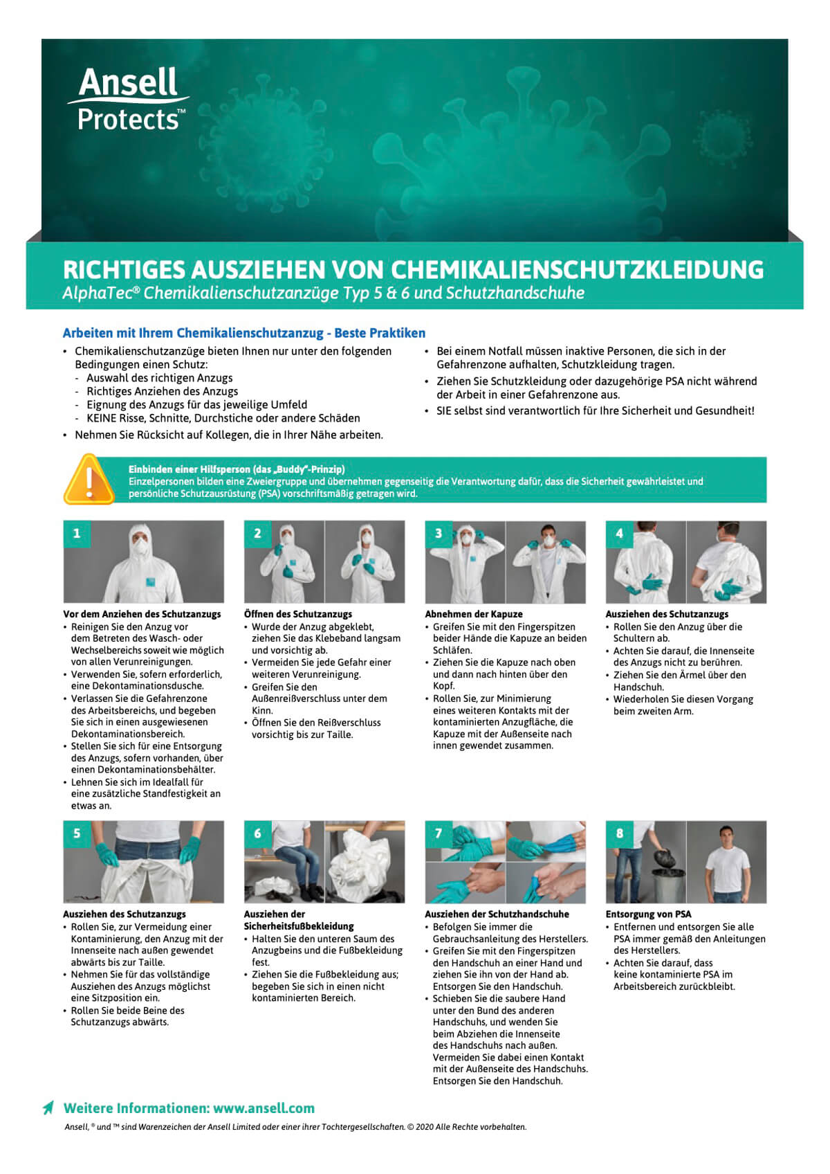 ARBEITSSCHUTZ: Richtiges Ausziehen von Chemikalienschutzkleidung (AlphaTec Typ 5 & 6 und Schutzhandschuhe)